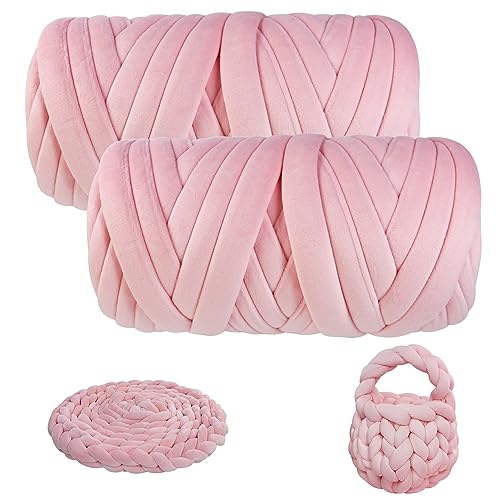 Hilo grueso rosa claro de 4.4 libras para tejer mantas con el brazo 2