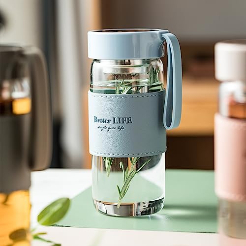 Glass tea bottle 16 oz drinking bottle with Non-Slip holster, and Stainless Tea Infuser,Leak Proof Lid,Portable glass water bottle for school, office, car home,as a gift, etc (Blue) - Image 6