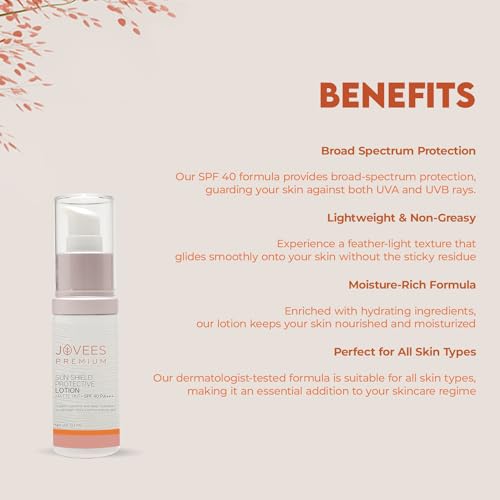 Image of Jovees Sunscreen Sensitive Skin Premium Sun Shield Protective Lotion SPF 40 | Broad Spectrum PA+++ | Matte Tint | Infused with Organic Extracts | Lightweight Sunscreen For Men /Women- 50ML