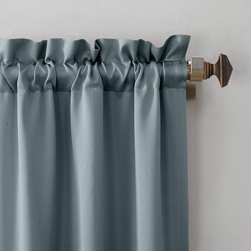 Image of THE LINEN COMPANY Grey Rod Pocket Blackout Window Curtains | Thermal Insulated Curtains for Home Decor | Privacy Curtains Set of 2 - Grey, 5 Feet