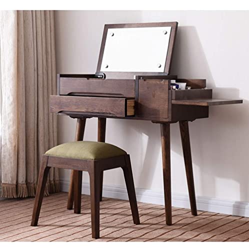 Taburete de tocador de madera maciza marrón para dormitorio estilo ins elegante 4