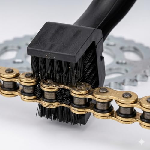 Image of Bike Chain Cleaner Brush with Premium 400 GSM Microfiber Cloth (40x30 cm) Combo | Motorcycle Cleaning Kit for Chain Maintenance, Bike Detailing, Touring, (Pack of 2)