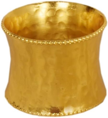 Copper Essentials Elegant Napkin Rings, Gold, Metal, Beaded Edge Design, Set of 