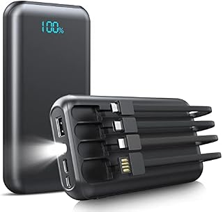 Power Bank 27000mAh, Portable Charger with Built in Cables USB C Powerbank 4 Output& 3 Input with LED Display Flashlight Phone Charger Power Bank Battery Pack