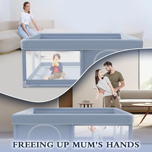 XVISHX 50 x 50 Inch Baby Playpen, Playpen for Babies and Toddlers, Baby Play Pen Playard for Indoor & Outdoor Active Center Game Fence, with Skin-Friendly Fabric and Soft Breathable Mesh, Grey