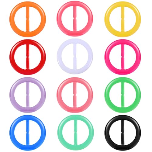 12PCS Silk Scarf Ring Clip T-shirt Tie Clips for Women Fashion Resin Ring Scarves Clasp Waist Buckle for Shirts Clothing Clothing Ring Wrap Holder with 1 Exquisite Box 12 Colors (Rainbow Style)