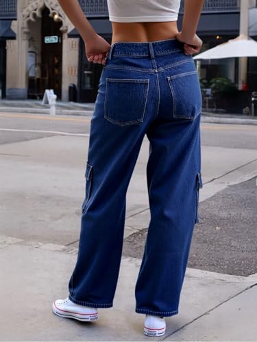 High Waist Baggy Cargo Jeans for Women Straight Wide Leg Denim Pants with 6 Pockets3