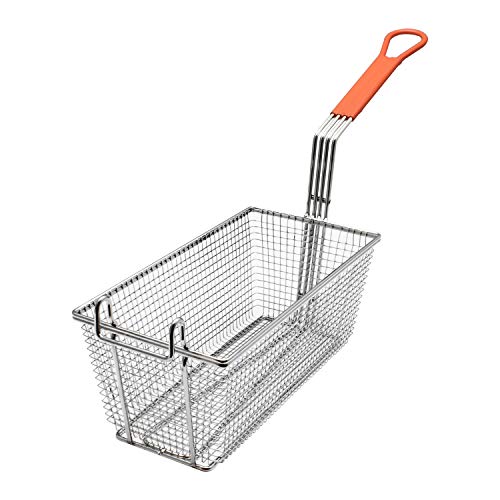 Cesta para Freidora Thunder Group SLFB008, 12-1/8" x 6-1/2" x 5-3/8", Rectangular, Gancho Frontal, Malla de Alambre, Manija Naranja, Plateada con Níquel miniatura 1