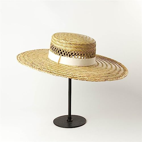 Chapeau Plat tressé main et Ruban Marin pour vos Escapades Estivales et Cérémonies