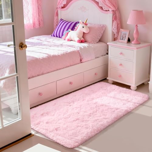 Aspire Homeware Rugs Living Room - Area Rugs Pink for Bedroom 60x110cm Anti Slip - Modern Super Soft Thick Pile Fluffy Shaggy Rug Non Shedding