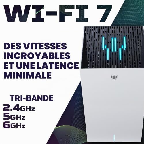 Routeur WiFi Predator Connect T7, WiFi 7, Jusqu'à 5.7Gbps, Latence 1 ms, Compatible Intel® Killer™ Prioritization Engine, Système Mesh