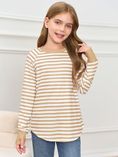 Image of Haloumoning Girls Striped Long Sleeve Shirts 5-14 Years