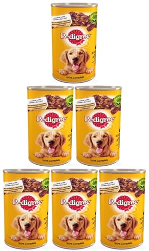 Pedigree Adult Nassfutter für Erwachsene Hunde mit Huhn und Karotte in Gelee 6 x 1200g (6 Dosen)