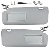 Sun Visor Pair Compatible with 2010-2015 Mazda CX-9 (Illuminated) - Driver & Passenger Side Replacement Kit w/Clips, Screws, Manual- Replaces TD11-69-320C-75(Color Gray)