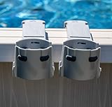 Above Ground Pool Cup Holder, by ND Premium Design | 2 Pack x Silver Grey | Adjustable | Made for Square Top Pools, Above Ground Pools, Patio, Deck, Hot Tub, Boats. Made in Canada.