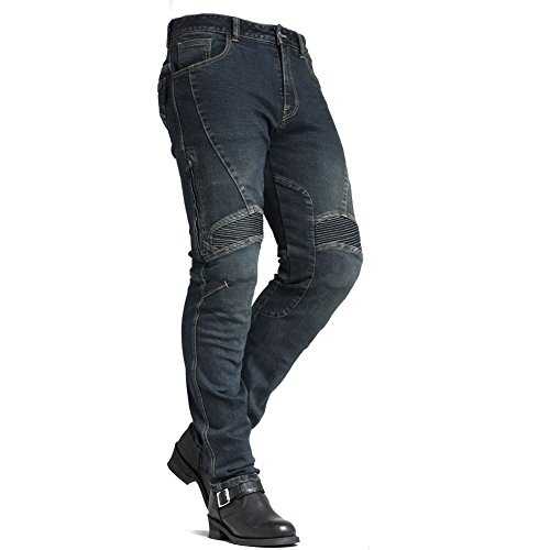 MAXLER JEAN Biker Jeans for men - Slim Straight Fit Motorcycle Riding Pants, 1604 Blue (Size 36)
