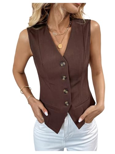 Floerns Women's Button Down Sleeveless Blazer V Neck Office Work Classy Suit Vest