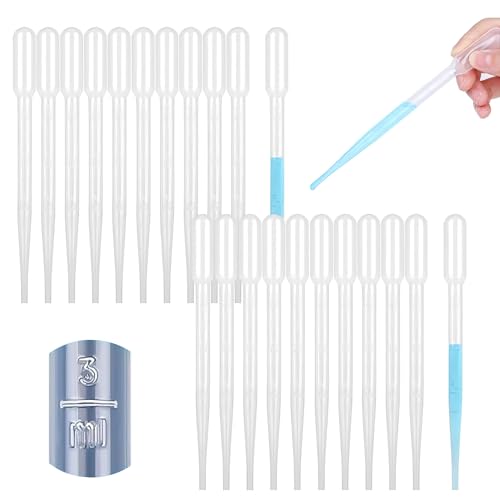 Pipettes de Transfert en Plastique, 3ml, Graduées, Transparent, 30 Pièces, pour Huiles Essentielles et Liquides