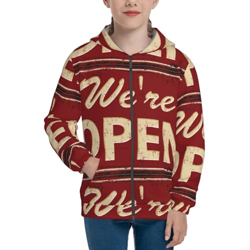 We Open Red Retro Kid Hoodies Boys Zip Up Sweatshirts Girls Pullover with Pocket3