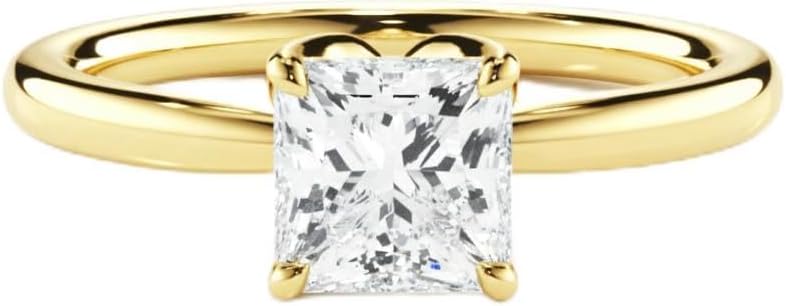 925 Sterling Silver/10K/14K/18K Gold 1 Carat Princess-Cut Solitaire Moissanite Personalized Wedding Ring Engagement Ring Customized for Women, Size 3-14