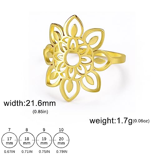 Women's Gold Plated Stainless Steel Filigree Lotus Flower Ring, Statement Jewelry for Wedding, Engagement2