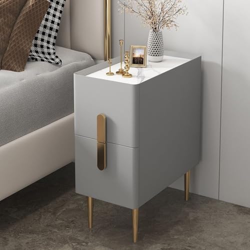 Table de chevet étroite bois orange 2 tiroirs pour petit espace