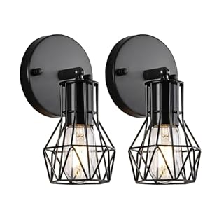 Industrial Wall Sconces Set of Two, Small Farmhouse Wire Cage Wall Lighting Sconce, Wall Lights for Living Room Bedroom Bathroom Hallway Industrial Wall Sconces Set of Two Small Farmhouse Wire Cage Wall Lighting Sconce Wall Lights for Living Room Bedroom Bathroom Hallway