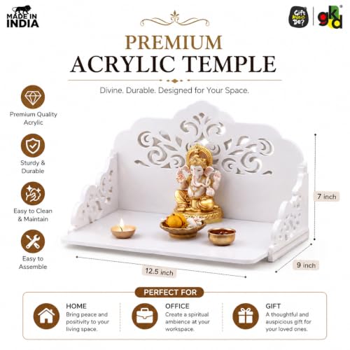 Image of Gift Kya De Acrylic Pooja Mandir for Home Wall | Small Temple for Office & Room | Indian Acrylic Temple for Table or Shelf | Compact DIY Mandir | 12x9x6 Inch | Classic Design