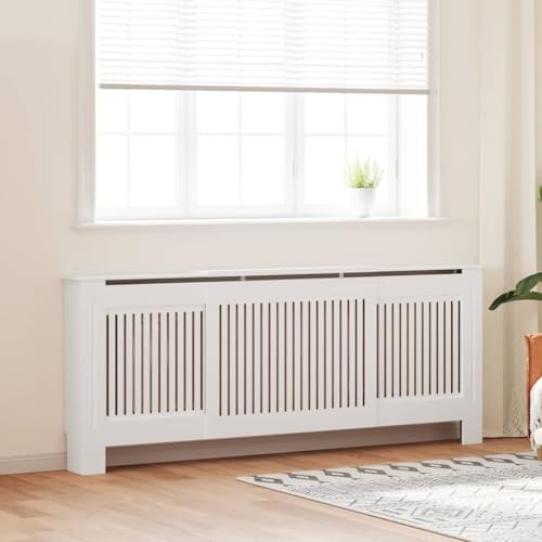 Image of White Radiator Cover 2 pcs Engineered Wood Water Resistant Modern Design with Storage Shelf for Efficient Heat Flow and Easy Maintenance 80.71 x 8.07 x 32.09 in