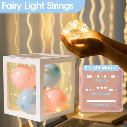 Image of Ledido Baby Boxes with Letters for Baby Shower Decorations, 4 pcs Clear Baby Balloon Boxes Blocks Decor with LED Fairy String Lights for Boy Girl Gender Reveal Decorations Backdrop Party (White)