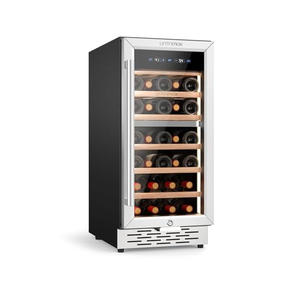 33 Bottles Wine Fridge Dual Zone Wine Cooler Refrigerator, 41-68℉ Freestanding Wine Cellar Built In for Red/White/Champagne, Temperature Memory Quiet Compressor Kitchen/Office, Stainless Steel