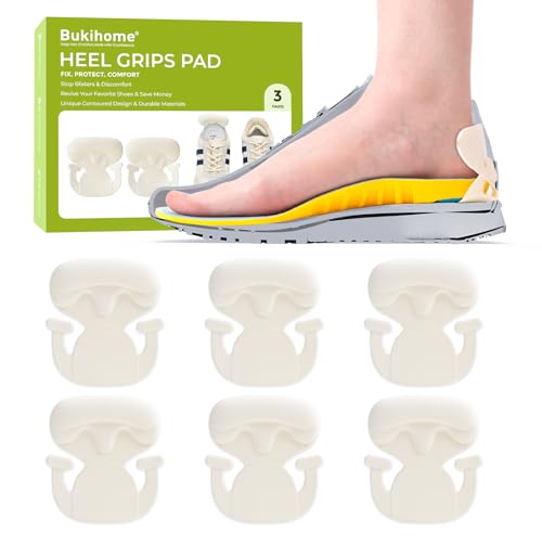Adhesive-Free Shoe Grips Liners for Loose Shoes - Bukihome Shoe Fillers for Causal/Dress Shoes, Sneakers, Soft Heel Cushions Inserts for Back Heel Protect, Prevent Slip, Pain Fatigue Relief (3 Pairs)