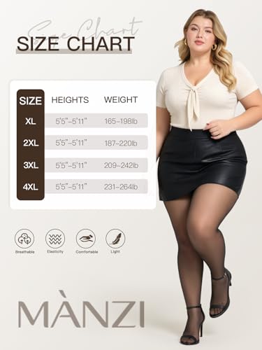 Image of MANZI Women's Plus Size Pantyhose 4 Pairs Sheer Nylon Tights