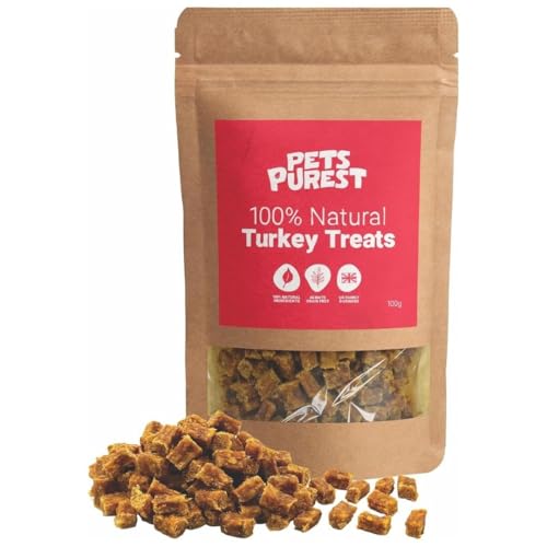 Pets Purest Golosinas Naturales para Perros con 100% Pavo   Sabrosos Bocaditos de Entrenamiento Hipoalergénicos, Sin Cereales, Bajos en Grasa y Altos en Proteína para Perros, Cachorros y Mayores