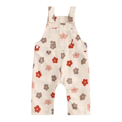 Ayalinggo Infant Baby Girl Strawberry Print Overalls Romper Suspender Pants One Piece Jumpsuit Fall Winter Clothes Outfit (beige floral, 3-6 Months)