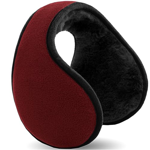 GoxRunx Winter Men Earmuffs, Foldable Polar Fleece Ear Warmers Women Adjustable Ear Muffs for Outdoor Activities (Wine Red)