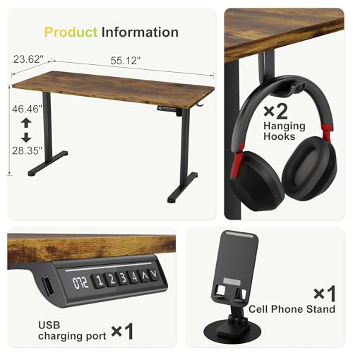 Image of Furmax 55 Inches Electric Standing Desk, Home Office Desk with Phone Holder