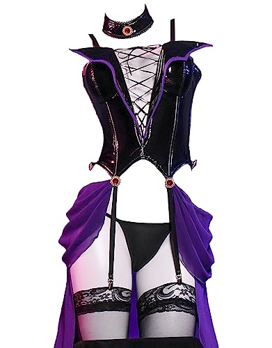 miccostumes Women Adult Costume Anime Cosplay Sexy Lingerie Set Corset and Thong with Choker and Thigh Socks (M)