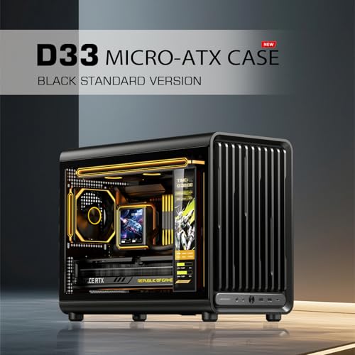 Image of JONSBO D33 Black Micro ATX PC Case,High Airflow MATX case with Tempered Glass Panel,9 Fan Positions,High Compatibility,Supports MATX BTF MB, 435mm GPU /360AIO /172mm Air Cooler,ATX /SFX PSU,Black