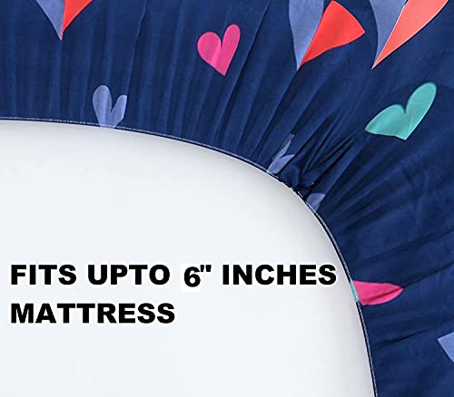 Image of Cotton Feel Glace Cotton Elastic Fitted All Around Elastic Printed King Size Double Bed Bedsheet with 2 Pillow Cover (72 inchx78 inch, Red Heart)