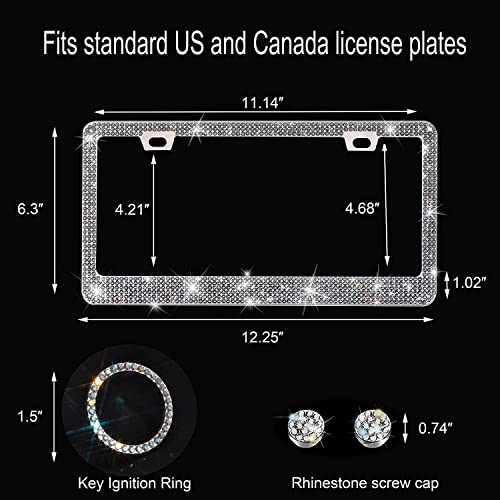 Newzon Gray Bling License Plate Frames, 1Piece Luxury Handcrafted Glass Rhinestone License Plate Accessories, Sparkling Diamond Stainless Steel Waterproof Plate Frames With Crystal Screw Cap For Women #TOP4