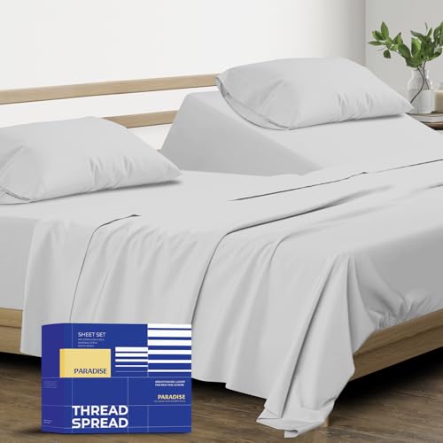 Image of THREAD SPREAD 100% Egyptian Cotton Paradise Sheet Set 5 PC - Silver, Split King