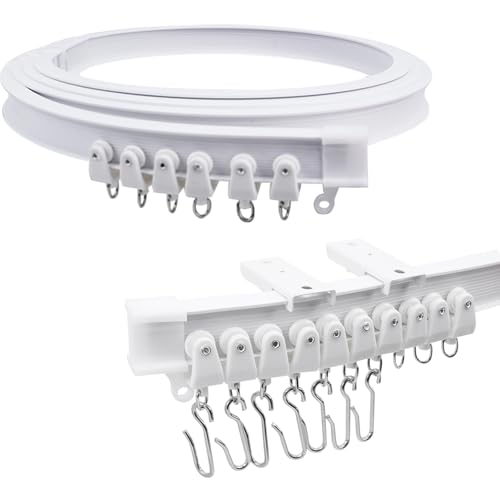 VirtuGro 2.5M/8.2FT Curtain Track Flexible Ceiling Curtain Track Heavy Duty Bendable Curtain Rail Tracks with S Hooks Curtain Rails and Fittings for Bay Window Shower Room Divider Bathroom RV Rail