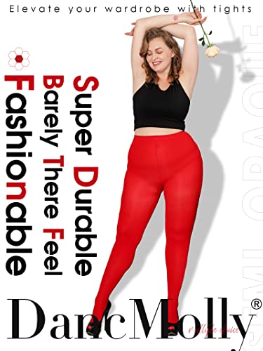 Image of DancMolly Plus Size Tights for Women, Control Top Semi Opaque Nylon Pantyhose High Waist