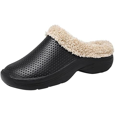 YUKTOPA Men's Women's Lined Clogs Winter Warm Fuzzy House Slippers Garden Shoes Indoor Outdoor Non Slip Insulated Mules Black 36 Cover