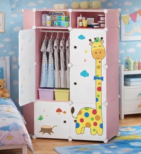 Image of EXVITO Collapsible Kids Wardrobe Closet Storage Cabinet with Doors - Door Foldable Modular Plastic Wardrobe Organizer for Bedroom & Baby Room for Kitchen,Home Office,Sink,Laundry (Dyno, 6+2 Door)