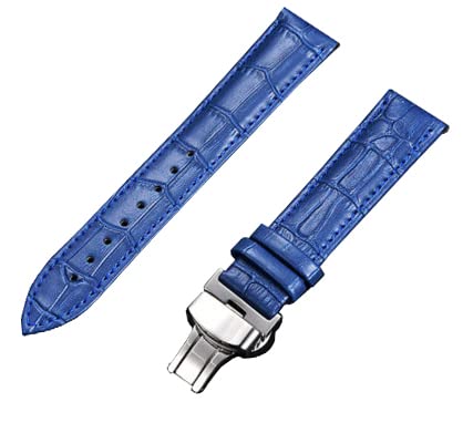 EwatchAccessories 24mm Genuine Leather Butterfly Blue Watch Band Strap Silver Deployment Buckle Clasp (B0BS9LZBZ8) Amazon Price History, Amazon Price Tracker