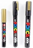 Uni Posca 3 Gold Paint Markers = 3 Different Point Sizes per Pack: PC-1M(0.7 mm), 3M(0.9~1.3 mm), 5M(1.8~2.5 mm)