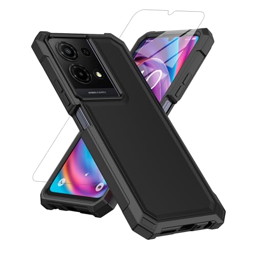 WODAF for TCL K32/K33 5G Case with Screen Protector Hard PC Front Frame and Soft TPU Back Shockproof Bumper Case (Black)
