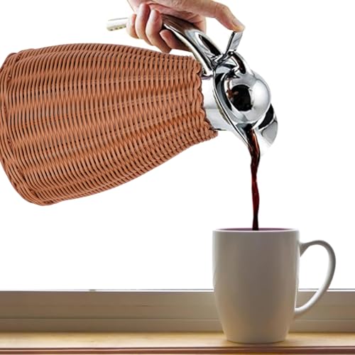 Miniatura 6 de Aunmas Jarra Térmica De Ratán, Jarra Térmica De Café Tejida A Mano De Acero Inoxidable De 1,5 L, Jarra Con Aislamiento De Ratán Tejida Para Bebidas De Agua Y Té Café